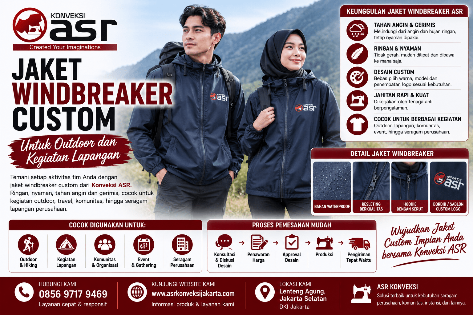 Jaket Windbreaker Custom untuk Outdoor dan Kegiatan Lapangan