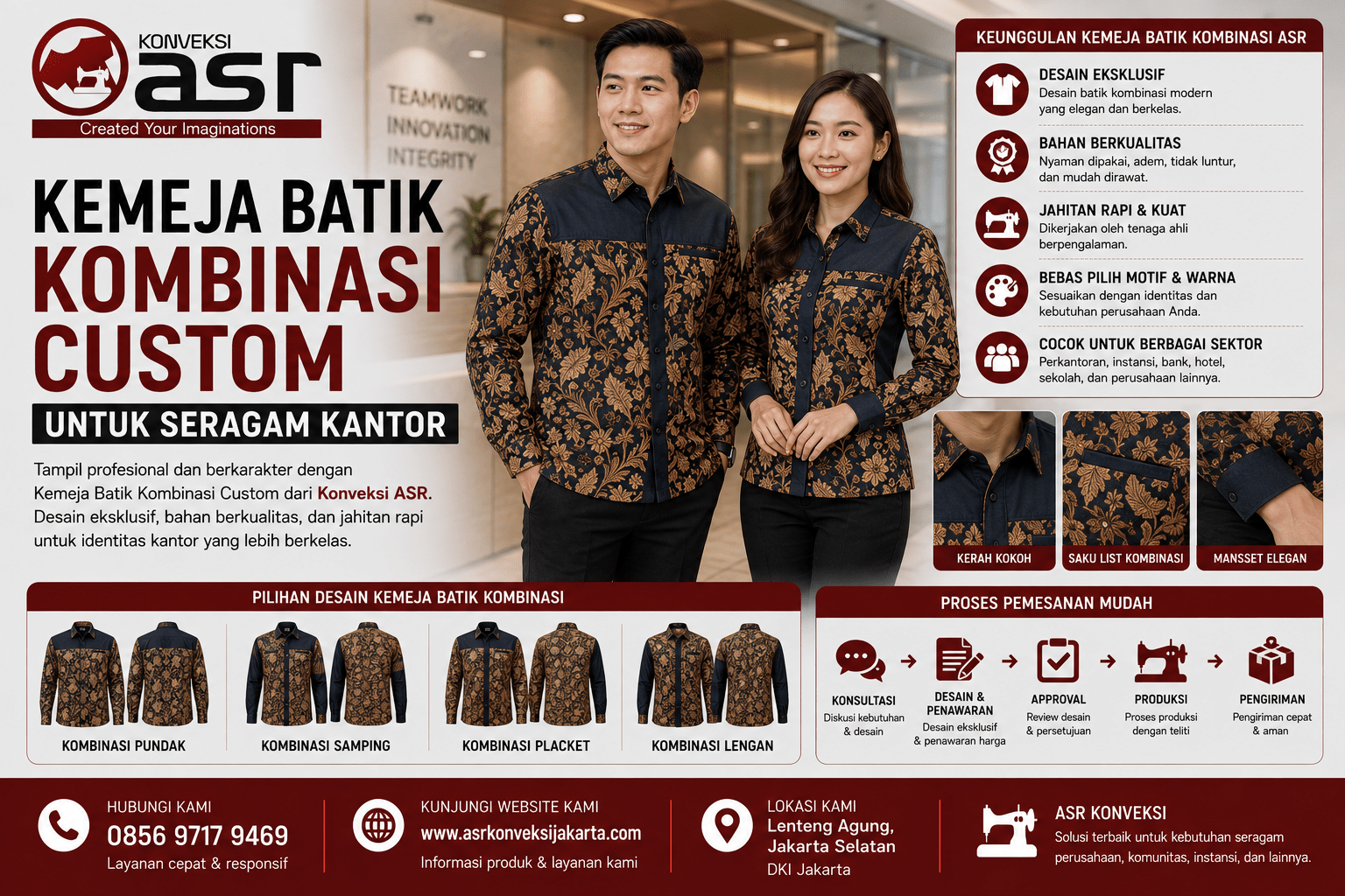 Kemeja Batik Kombinasi Custom untuk Seragam Kantor